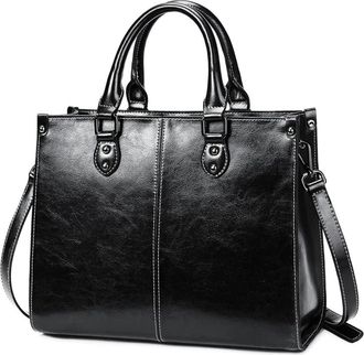 Generic Large Satchel Handbag for Women Genuine Leather Top Handle Purse Fashion Shiny Leather Tote Crossbody Bags (Black)