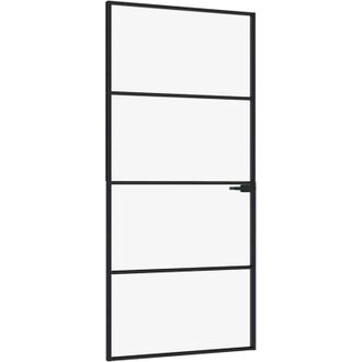 vidaXL Puerta De Interior Vidrio Templado Y Aluminio Negro 93x201,5 Cm Vidaxl