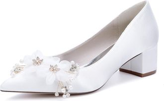 Generic Women Wedding Bridal Shoes Chunky Heel Pumps Pointed Toe Low Heels Evening Party Prom Office Shoes 4.5Cm,White,10 UK