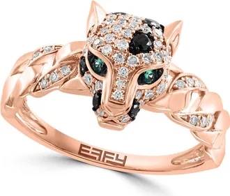 Effy 14K Rose Gold Black Diamond & Emerald Panther Head Ring in 14K Gold at Nordstrom, Size 7