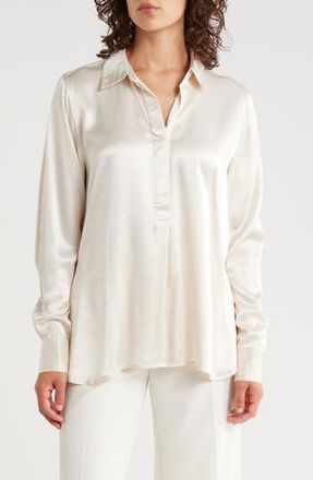 Elie Tahari Long Sleeve Satin Button-Up Shirt in Champagne at Nordstrom Rack, Size X-Small
