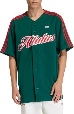 adidas Summer League Varsity Baseball Jersey in Green/Better Scarlet/ at Nordstrom, Size Xx-Large R