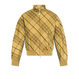 Burberry Bomber Jackets, male, Green, Size: L Check Pattern Zip-up Bomber Jacket