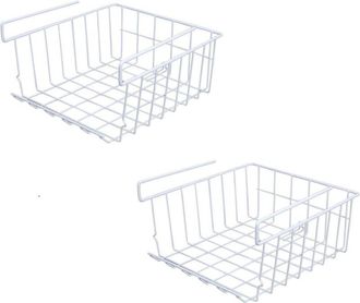 OEM Cesto De Almacenamiento Bajo Estante - Acero Inoxidable Y Alambre Recubierto De Pl&aacute;stico - Para Cocina Oficina Ba&ntilde;o Despensa Armario - Pack De 2