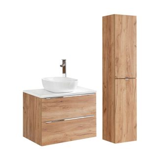 Petits Meubles Set mueble lavabo y columna estratificado marr&oacute;n