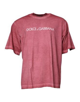 Dolce & Gabbana Pink Logo Print Cotton Crew Neck Mens T-shirt