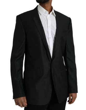 Dolce & Gabbana Mens Black Wool Notch Singlebreasted Coat Blazer Virgin Silk Clothing