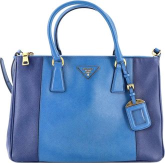 Prada Bicolor Double Zip Lux Saffiano Leather Medium tote bag - Blauw