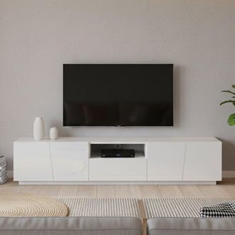 Dmora Dmora - Mueble De Televisi&oacute;n Dlori, Aparador Bajo Para Sal&oacute;n, Base Soporte Tv, 100% Made In Italy, Cm 220x43h46, Blanco Brillo