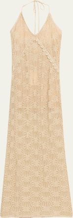 LoveShackFancy Vreya Metallic Crochet Halter Dress