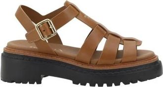 Prada Flat Sandals, female, Brown, Size: 8 1/2 US Stylish Leather Sandals with Tread Sole