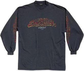 Balenciaga Long Sleeve Tops, male, Gray, Size: M Vintage Dark Grey Tee-Shirt Unisex