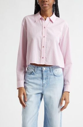 L'agence Cosette Stripe High-Low Cotton Crop Button -Up Shirt in Cameo Pink/Ivory Stripe at Nordstrom, Size Xx-Small
