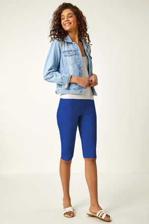 Roman Elastic Waist Knee Length Stretch Shorts