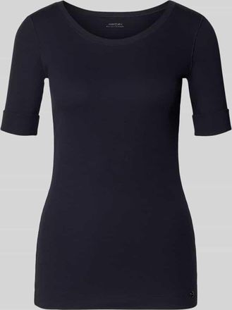 Marc Cain T-Shirt mit &Auml;rmelaufschlag und Rundhalsausschnitt in Marine, Gr&ouml;&szlig;e 34