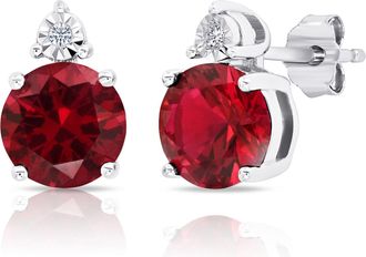 MAX + STONE Sterling Silver 7mm Round Gemstone and Diamond Accent Stud Earrings