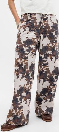 BDG Jaya Cow Print Wide Leg Jeans in Brown Cow at Nordstrom, Size 24 X 32