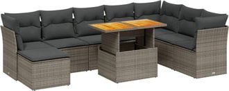 vidaXL Set De Muebles De Jard&iacute;n 9 Pzas Y Cojines Rat&aacute;n Sint&eacute;tico Gris Vidaxl