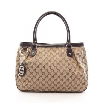 Gucci Beige Brown Canvas Leather Handbag Tote Bag (Pre-Owned)