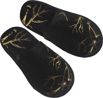 Generic Non-Slip Mens Slipper 3D Gold Marbling Texture print Fluffy Slipper Fluffy Womens Slippers for Travel Family Guest M