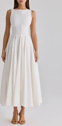 House of CB Azalina Pleated Cotton Midi Dress in White at Nordstrom, Size X-Small