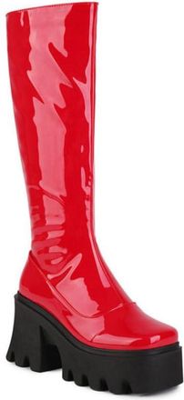 Generic Womens Platform Knee High Riding Boots - Chunky Sole Equestrian & Stretch with Side Zip for Every Day,Red,5.5 UK