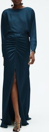 Amsale Hammered Satin Dolman Sleeve Gown in Petrol at Nordstrom, Size 8