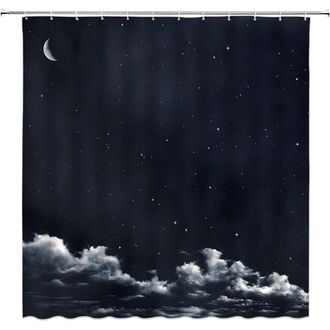 OEM Cortina De Ducha Con Estampado Lunar, Decorada Con Un Cielo Nocturno, Nebulosas, Estrellas Y Una Brillante Luna Creciente, Hecha De Tela De Poli&eacute;ster 