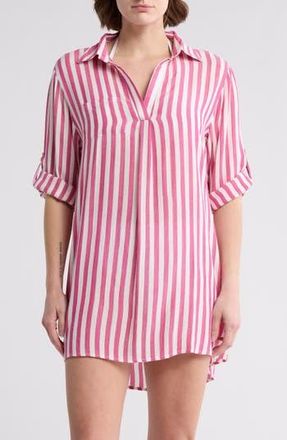 Boho Me Yarn Dye Stripe Cover-Up Tunic in Pink Stripe at Nordstrom Rack, Size Medium