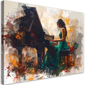 Feeby Cuadro Sobre Lienzo Mujer Junto Al Piano Abstracci&oacute;n 100x70