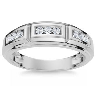 Pompeii3 1/4Ct TW Round Diamond Mens Nine Stone Wedding Ring High Polished Band 10k Gold