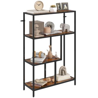 HOMCOM Industrial Bookshelf Bookcase W/ Open Shelves For Study - Rustic Brown | TJ Hughes
