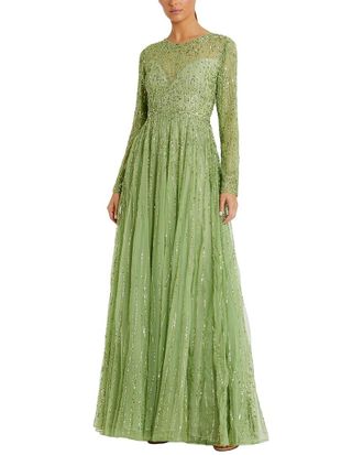 Mac Duggal Beaded Mesh Illusion High Neck A Line Gown