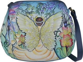 Anuschka Womens Genuine Leather Multi Compartment Medium Bag - Hand Painted Exterior - Enchanted Garden