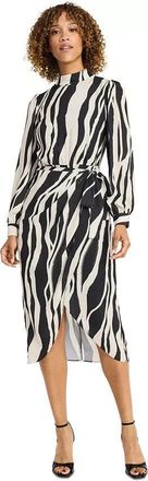Maggy London Tulip-Skirt Dress Womens Black Ivory Zebra Print Tie-Waist FTS1406