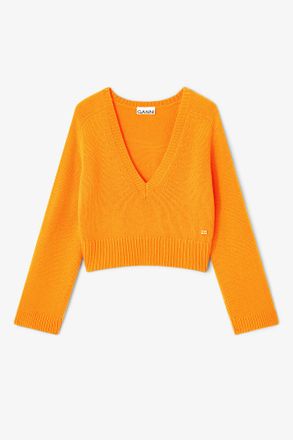 Ganni Orange V-neck Jumper - Size XXS Cashmere