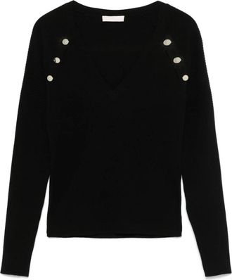 Liu Jo Trui met knopen - Dames - V-hals truien - Zwart - XS - Polyester - Truien & Vesten