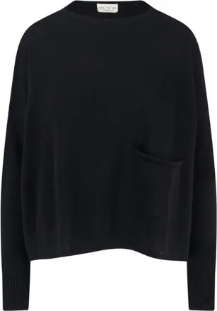 Maryya Black Knit Sweater With Round Neckline And Ribbed Finishes