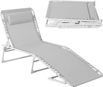 Best Choice Products Patio Chaise Lounge Chair, Outdoor Portable Adjustable Pool Recliner w/ Pillow - Ice Gray/White