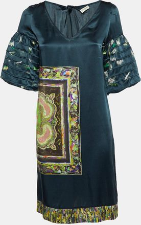 Dries Van Noten Dark Green Printed Silk Shift Dress