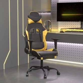 vidaXL Silla Gaming Masaje Y Reposapi&eacute;s Cuero Sint&eacute;tico Negro Dorado Vidaxl