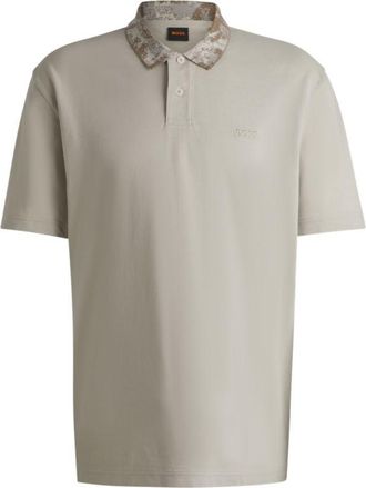 BOSS Cotton-piqué polo shirt with jungle-artwork collar