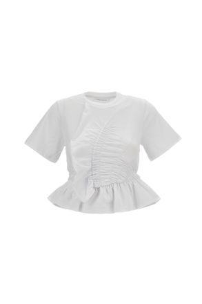 Cecilie Bahnsen White Ace Stretch Cotton Peplum T-Shirt
