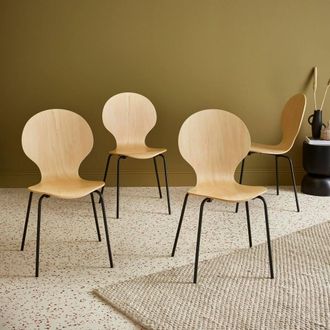 Sweeek Set Of 4 Retro Wooden Stacking Chairs in Light Brown