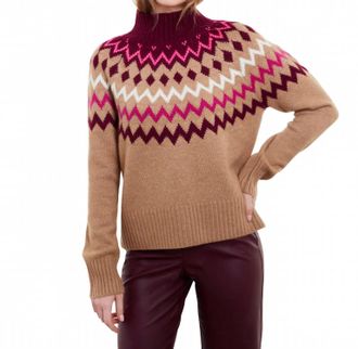 Isla Sara Fairisle Mock Neck Sweater In Almond Multi