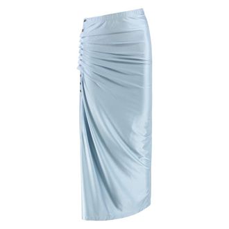 Paco Rabanne Maxi Skirts, female, Blue, Size: L Elastic Waistband Jersey Skirt with Side Slit