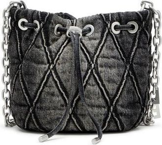 Diesel Charm-D S-Mini bucket bag in treated quilted denim - Shoulder Bags - Woman - Black