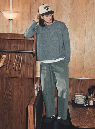 Djab Mens Slanted-panel twill pant Barrel fit Imported from Seoul