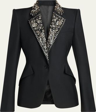 Alexander McQueen Beaded Lapel Single-Breasted Jacket