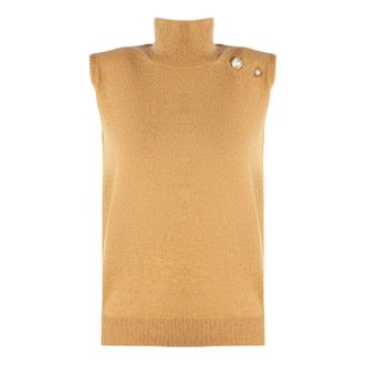 Alberta Ferretti Cashmere Knitwear, female, Brown, M, Pearl-Embellished Turtleneck Vest